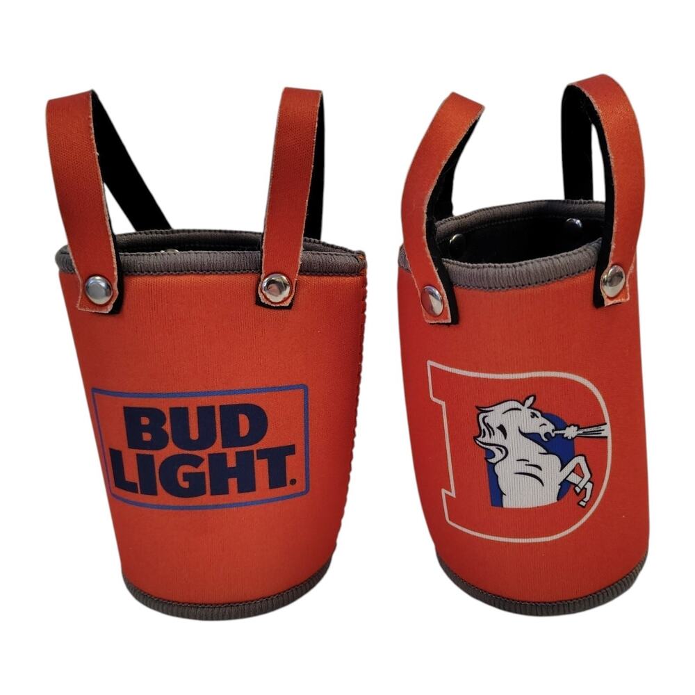 Denver Broncos Can Holder Bud Light 12 oz Double Suspender Can Holder Koozie Set